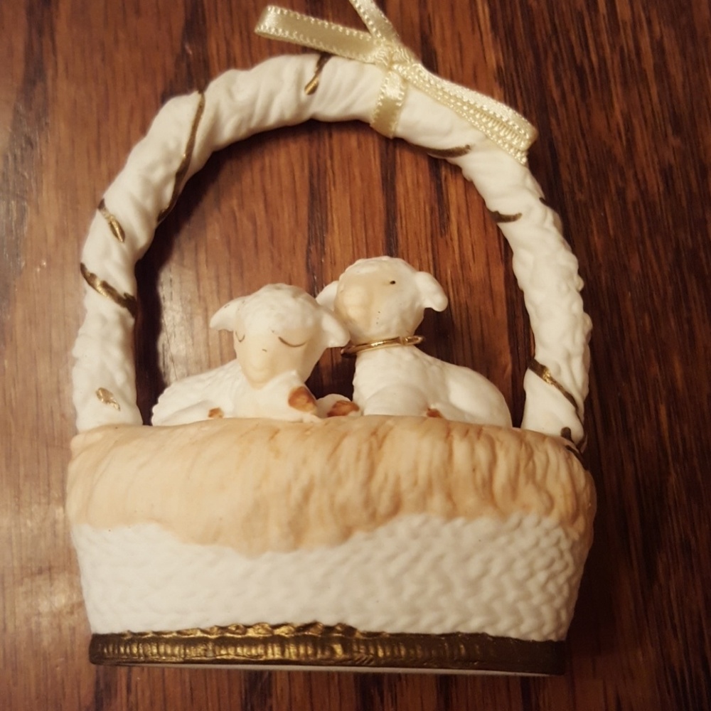 Hallmark 1987 Christmas is Gentle Vintage Bone China Christmas Lamb Ornament